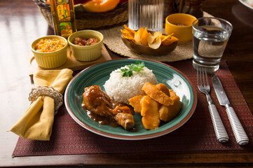 Chicken stew with sweet potatoes Peruvian gourmet restaurant food