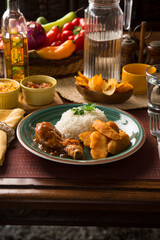Chicken stew with sweet potatoes Peruvian gourmet restaurant food