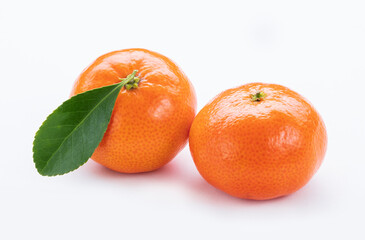 mandarine tangerine ripe with leaf isolated white background