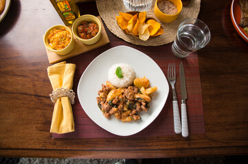 Potatoes and meat stew Peruvian gourmet restaurant food