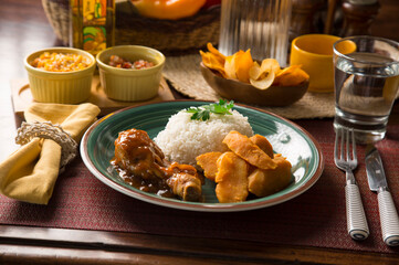 Chicken stew with sweet potatoes Peruvian gourmet restaurant food