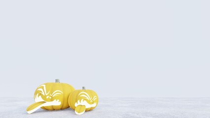 Halloween Set of pumpkin for holiday. Realistic 3d black pumpkins with cut scary good joy smile. Collection of 3d objects. Design elements isolated on white background.