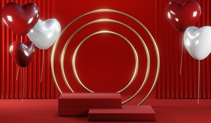 3D rendering of blank product background for cream cosmetics Modern red podium background