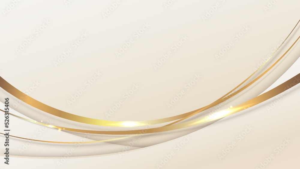 Wall mural abstract template background 3d elegant golden curved shape with shiny gold line sparkling lighting 