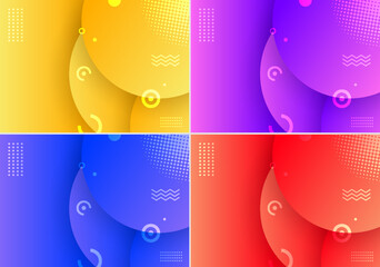 Abstract background yellow, purple, blue, red color circles geometric element design with dot halftone pattern decoration