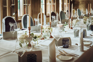 Large table with festive serving in an old restaurant