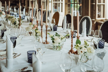 Large table with festive serving in an old restaurant