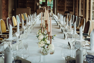 Large table with festive serving in an old restaurant
