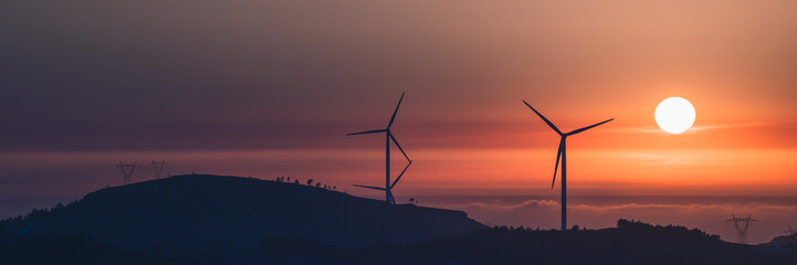 Wind turbines sunset
