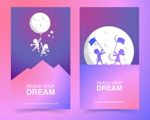 Kids banner illustration. Welcome banner. Child dream banner. Reach Dream