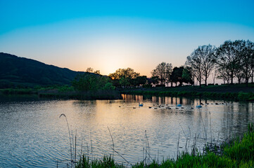 新潟　上堰潟公園の夕景