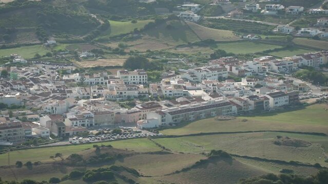 Es Mercadal town from mountain top of Mirador Cim del Toro, Es Mercadal, Menorca, Balearic Islands