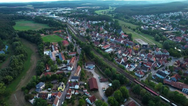 Aerial view around the city Georgensgmünd in Germany, on a late afternoon in summer.