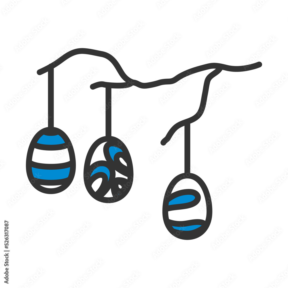 Poster easter eggs hanged on tree branch icon