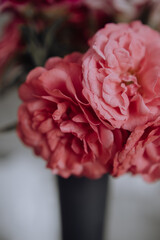cute bouquet compliment closeup in pink colors, roses and pink flowers