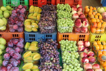 Vegetables and fruits are sold at a bazaar in Israel.