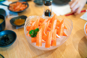 Sashimi set japanese food on wood table