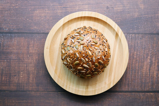 Top View Of Sunflower Seed Baked Bread On Table 