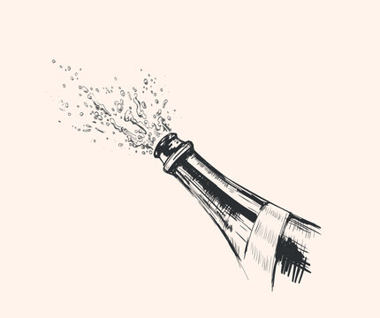 Hand drawn Illustration of Champagne explosion. Hand drawn Illustration of Champagne explosion.