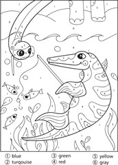 Dinosaur color by number coloring pages for adults
