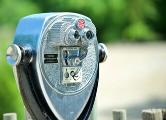 Closeup shot of the binocular tower viewer