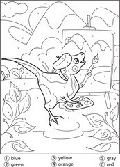Dinosaur color by number coloring pages for adults
