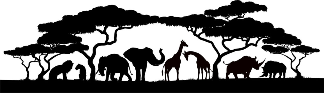 Animal Silhouettes African Safari Scene
