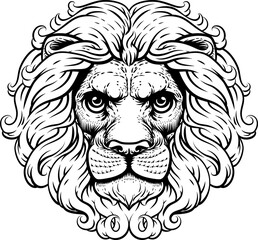 Obraz premium Lion Leo Fierce Lions Head Woodcut Animal Icon