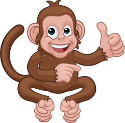 Monkey Cartoon Animal Thumbs Up and Pointing