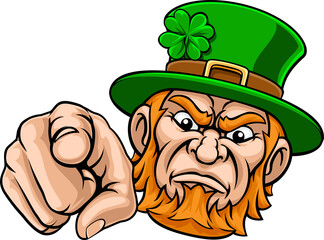 Leprechaun Pointing Finger At You Mascot Cartoon