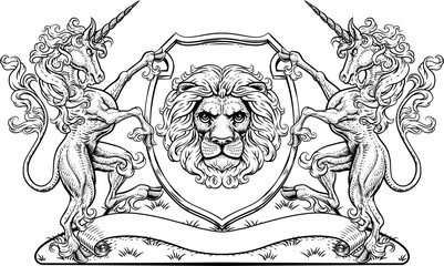 Crest Unicorn Horse Coat of Arms Lion Royal Shield