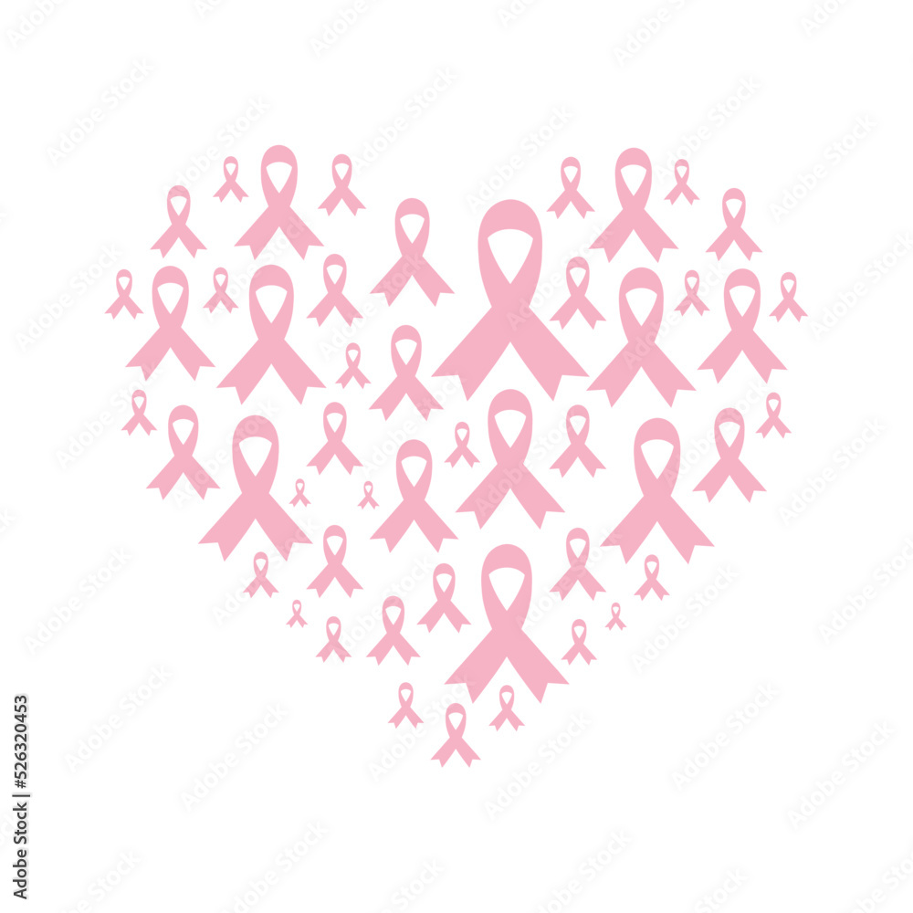 Wall mural breast cancer ribbons in heart