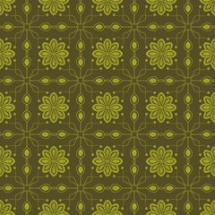 Abstract floral seamless ornament.Abstract green pattern. Ethnic handmade ornament. Design for decorating,background, wallpaper, illustration, fabric, clothing, batik, carpet, embroidery.