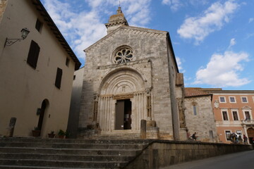 Fototapeta na wymiar San Quirico d'Orcia, Siena Italy church of San Quirico in the Romanesque style