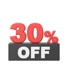 3D thirty percent off. 30% off. Sale banner decoration.