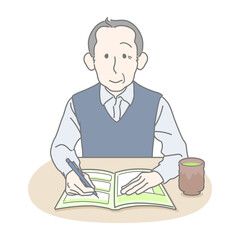 終活ノート、エンディングノートを書くおじいさん