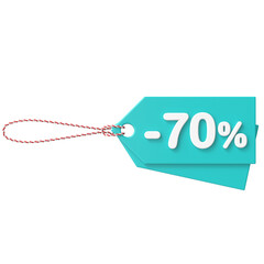 3D seventy percent sale. 70% sale. Sale tag.