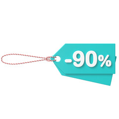 3D ninety percent sale. 90% sale. Sale tag.