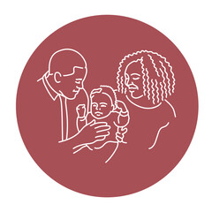 Cute african american couple with baby color line illustration