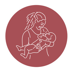 Cute african american mother with baby color line illustration