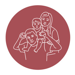 Asian couple with baby color line illustration