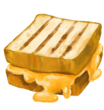 Grill cheese sandwich Cheddar with toast watercolor painting illustration