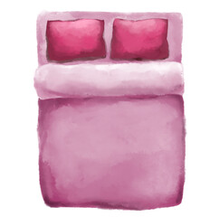 Bed top view plan drawing layout mock for interior architecture design watercolor painting illustration