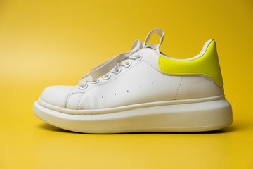 A light sneaker after cleaning. Sole cleaning, shoe washing, clean shoes.