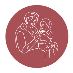 Grandmother with granddaughter color line illustration