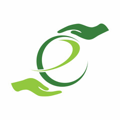Letter E Logo Design with Enclosed Hands