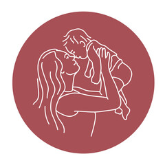 Cute mother with baby color line illustration