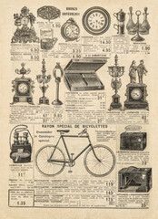 Retro shop advertising page shopping catalog Antique objects Paris France