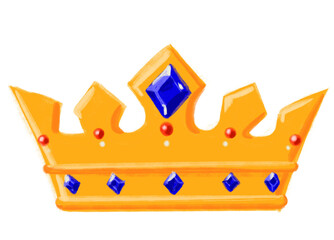 Golden shiny crown with jewel cartoon illustration hand drawing king quuen royal symbol