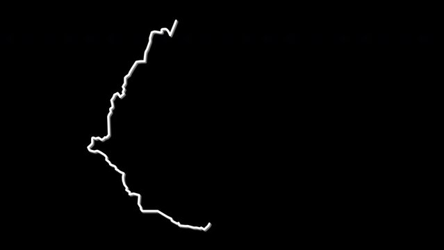 Ethiopia map, country territory outline self drawing animation. Line art.